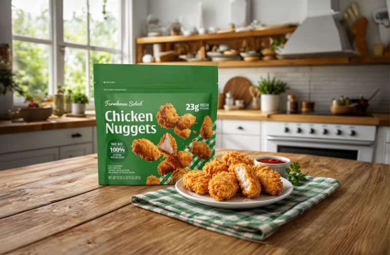 frozen meal pouch chicken nuggets in the kitchen ready to eat