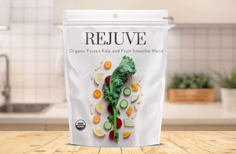 stand up pouch for frozen vegetables on kitchen counter