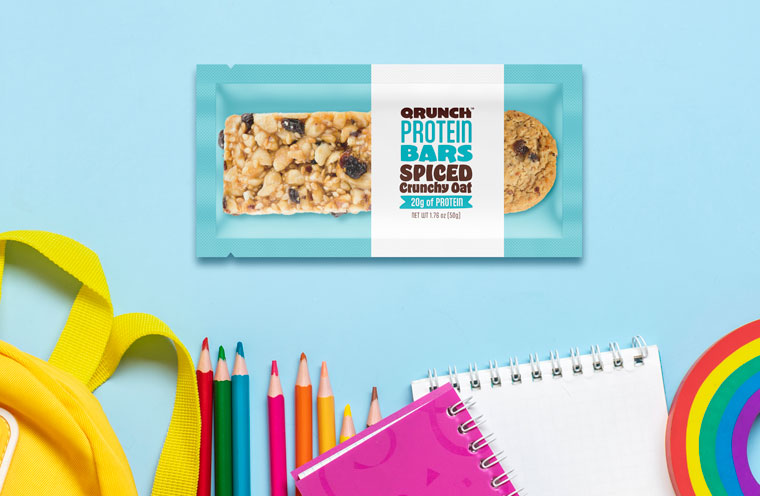 blue granola bar packaging wrapper for a school snack