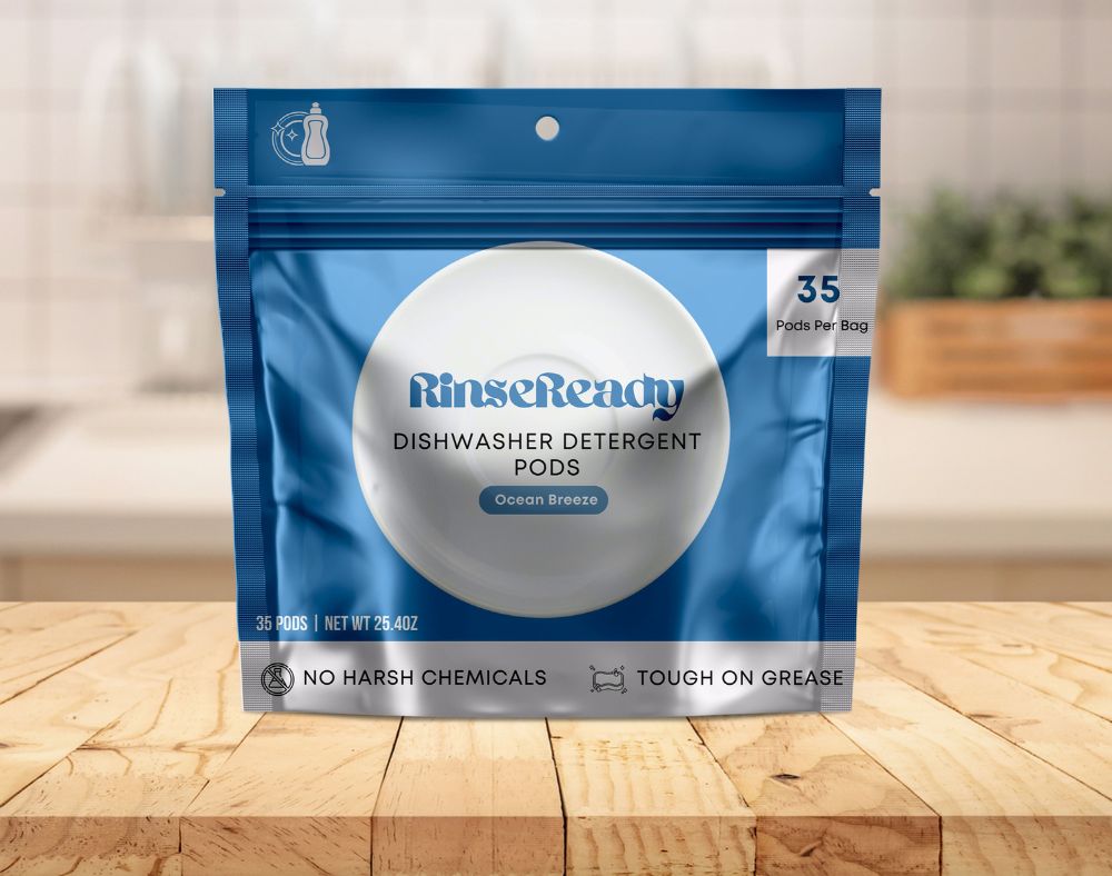 blue stand up pouch for dishwasher detergent pods