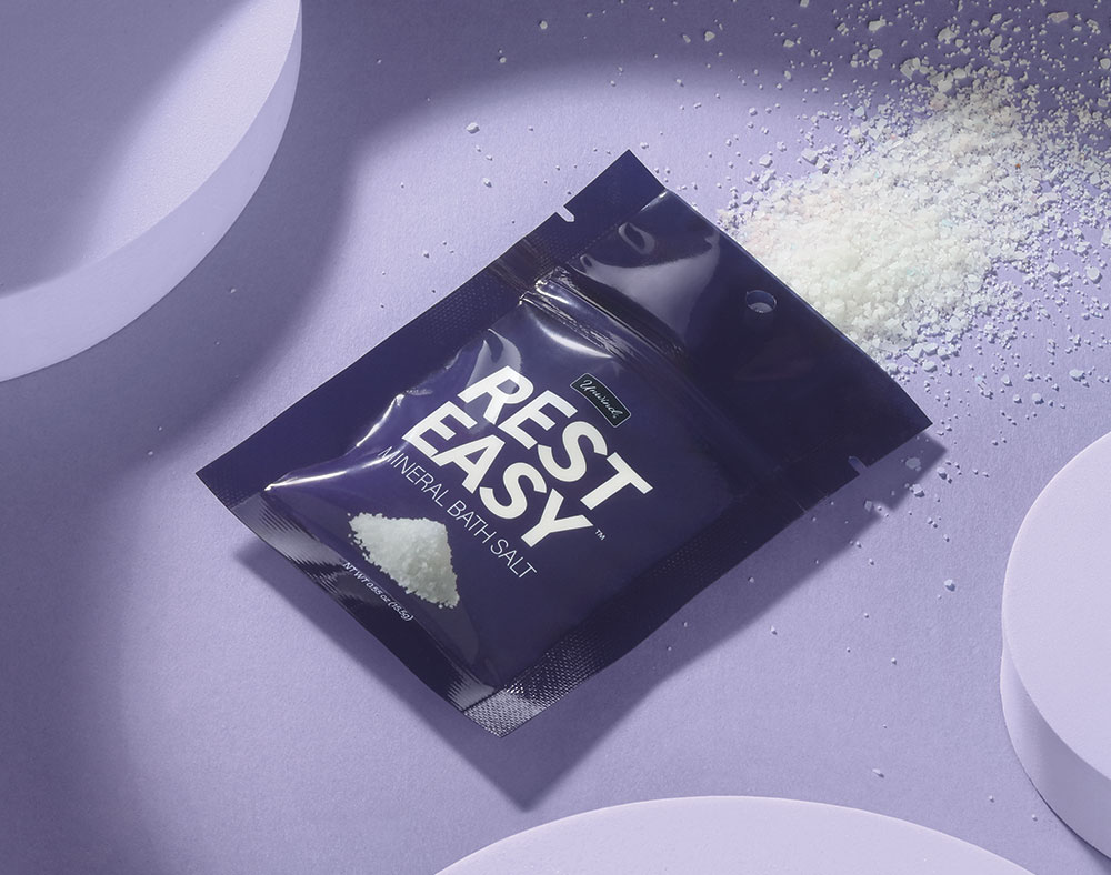 purple skin care packaging pouch for bath salts