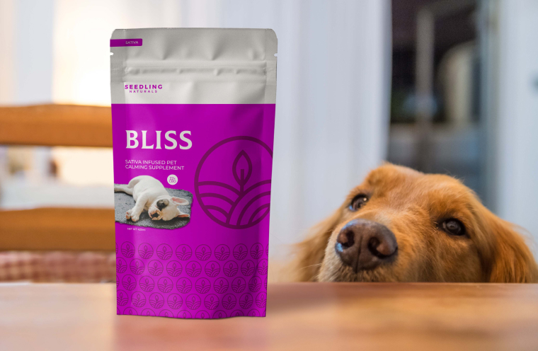 purple dog treat supplement stand up pouch
