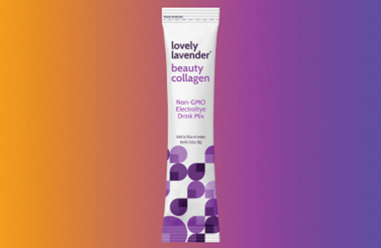 protein powder collagen stick pack with purple powder
